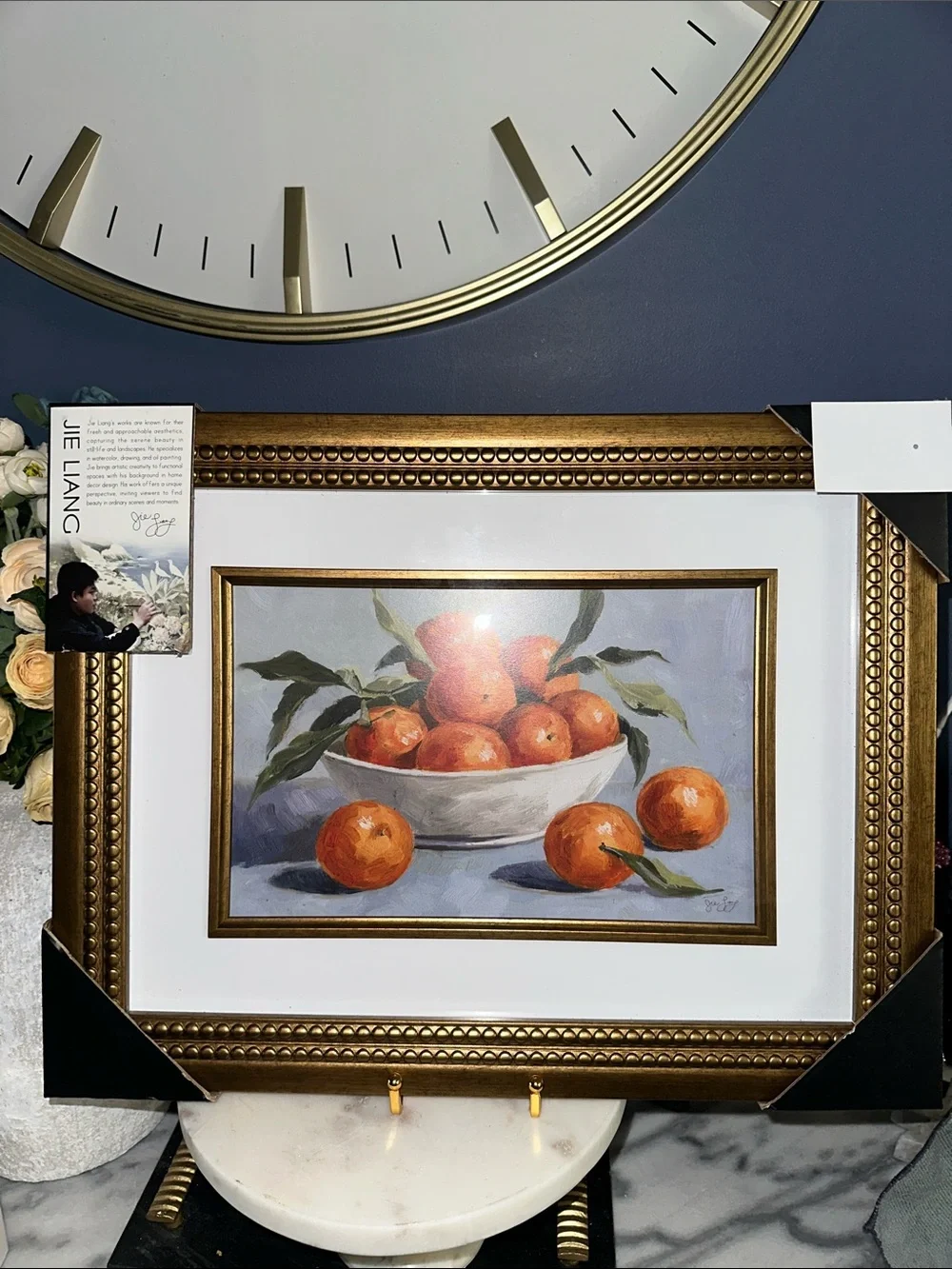 Jie Liang Framed Still Life Orange Bowl Print - Gold Frame